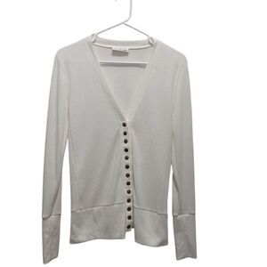 SO PERLA Ivory White Women's Size S Snap Front Ribbed Cuff Cardigan Preppy
